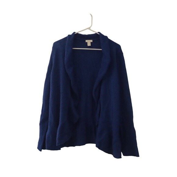 CHICO'S Navy Blue Cozy Open Cardigan Sweater Size 3 Long Sleeve Wool Blend Shirt - Picture 1 of 6